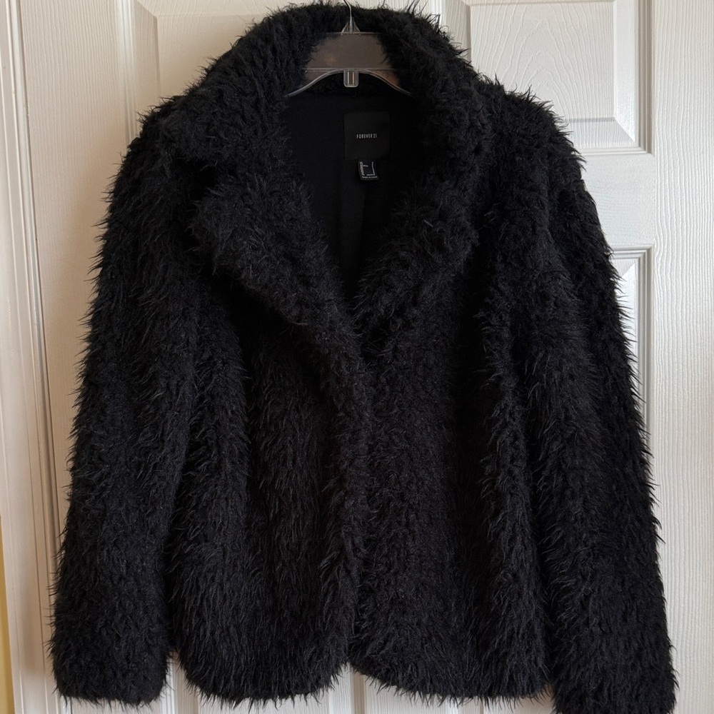 Forever 21 Black Fuzzy Teddy Jacket